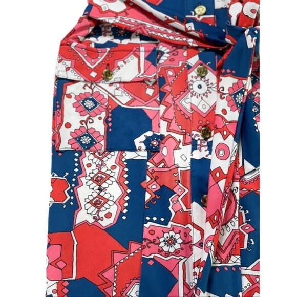 Tracy Negoshian Red & Blue Short Sleeve Collared Dress L - Picture 9 of 14